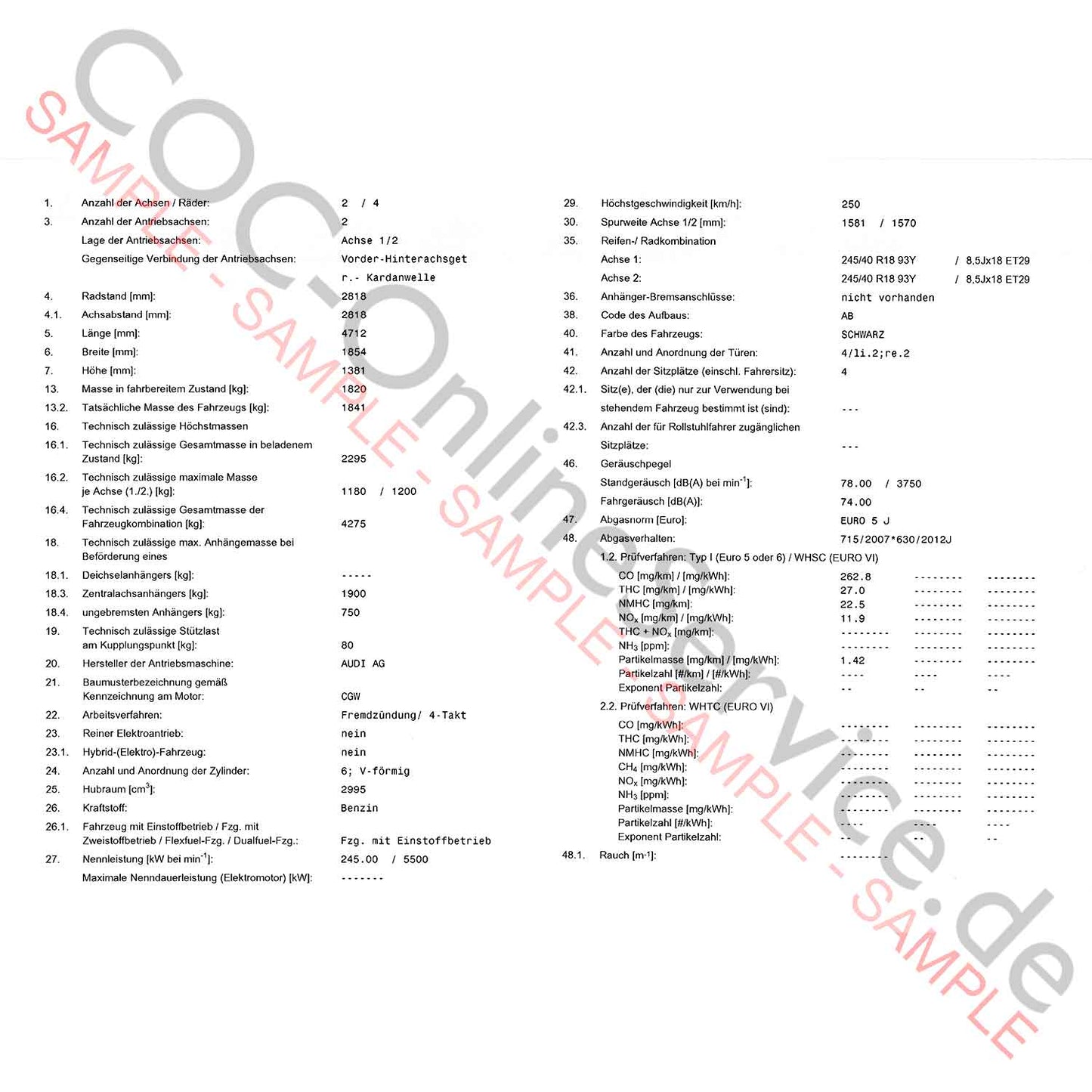 Έγγραφα COC για Audi (Πιστοποιητικό συμμόρφωσης)