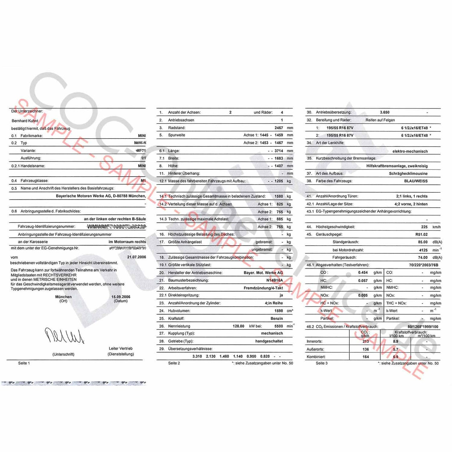COC dokumenty pre MINI (Certificate of Conformity)