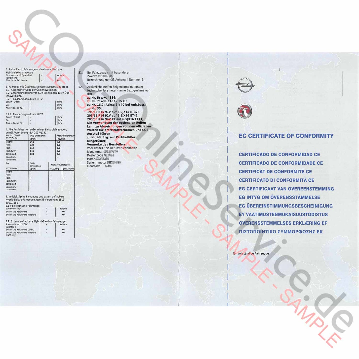 COC-asiakirjat Opeliin (Certificate of Conformity)