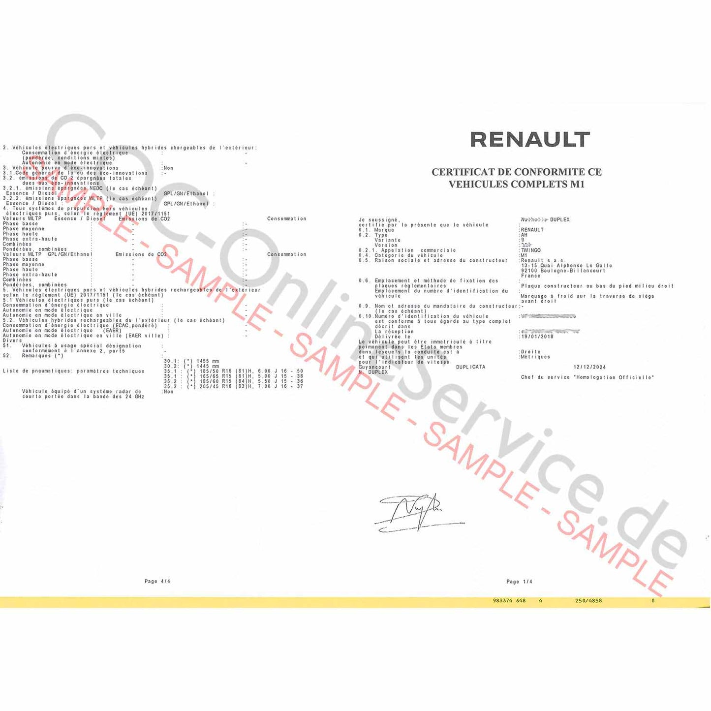 COC dokumenty pre Renault (Certifikát zhody)
